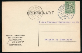 Firma briefkaart DOETINCHEM 1914 met langebalkstempel DOETINCHEM naar HELPMAN.