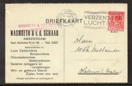 Firma briefkaart AMSTERDAM 1926 met vlagstempel AMSTERDAM CENTRAAL STATION naar Duitsland.