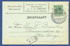 Firma briefkaart GOUDA 1926 met reclamestempel naar Den Haag.