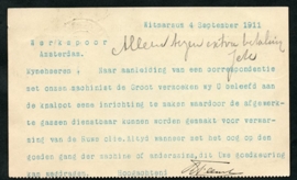 Firma briefkaart WITMARSUM 1911 met grootrondstempel WITMARSUM naar AMSTERDAM.