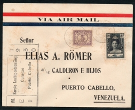 Eerste Luchtpostzending Curacoa - Puerto Cabello. Mei 1930.