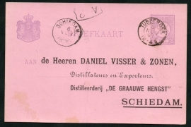 Particulier postwaardestuk bedrukt SCHIEDAM. Met kleinrondstempel TUBBERGEN.