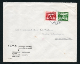 Firma cover NIJMEGEN 1942 met kortebalkstempel NIJMEGEN naar Groenaken (Utrecht). Automaatzegels / Rolzegels / samenhangend.