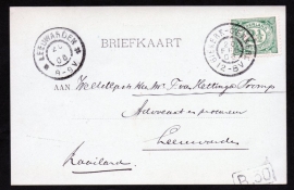 Firma briefkaart GIEKERK 1906 met grootrondstempel GIEKERK-OENKERK naar LEEUWARDEN (zonder maand).