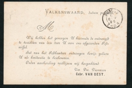 Firma briefkaart VALKENSWAARD met kleinrondstempel VALKENSWAARD naar BUSSUM.