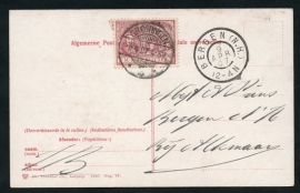 Briefkaart met langebalkstempel / Martinstempel GRONINGEN 3 naar BERGEN (N.H.). Op ansichtkaart GRONINGEN, Heerensingel over het kanaal.