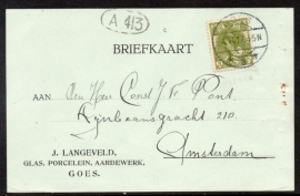 Firma briefkaart GOES 1917 met langebalkstempel GOES naar Amsterdam.