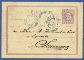 G - Briefkaart 1880 met VELDPOSTK.  ATJEH. Puntstempel 66 naar Samarang.
