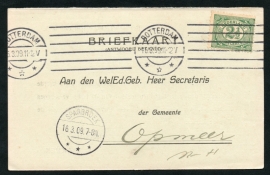 Firma briefkaart ROTTERDAM 1909 met automaatstempel ROTTERDAM naar Opmeer.