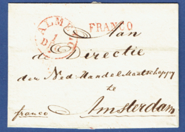 ALMELO 1835. Briefomslag ALMELO FRANCO naar AMSTERDAM.