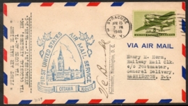 FIRST UNITED STATES AIR MAIL SERVICE, WAHINGTON, OTTOWA ROUTE, SYRACUSE TO WASHINGTON, 15 APRIL 1946.