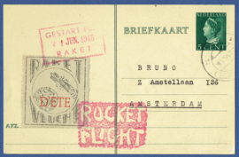 Raketpost 1945. 21 juni 1945. DETE Raketvlucht. Bruno. Op postwaardestuk.