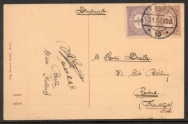 Briefkaart met langebalkstempel BREDA naar Frankrijk op ansichtkaart Ginneken, Baronielaan.