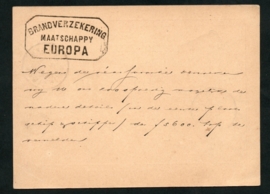 G - briefkaart met 2-letterstempel AMSTERDAM naar DORDRECHT. Firmastempel BRANDVERZEKERING MAATSCHAPPIJ EUROPA.