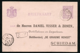 Particulier postwaardestuk bedrukt SCHIEDAM. Met kleinrondstempel BREUKELEN.