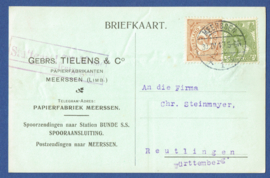 Firma briefkaart MEERSSEN 1917 met langebalkstempel MEERSSEN naar Duitsland.