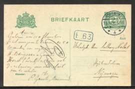 G - Briefkaart met langebalkstempel ROERMOND naar Nijmegen.