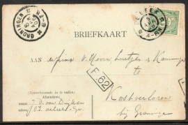 Briefkaart met grootrondstempel DE LEEK naar GRONINGEN.