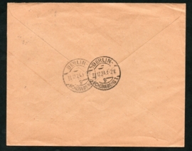 Firma cover AMSTERDAM 1924 met kortebalkstempel AMSTERDAM naar Berlijn.