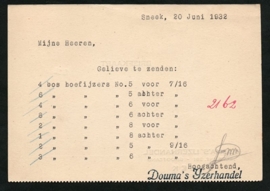 Firma briefkaart SNEEK 1932 met kortebalkstempel SNEEK naar Helpman.