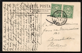 Briefkaart met grootrondstempel (bootstempel) POSTAGENT AMSTERDAM-BATAVIA naar Amsterdam