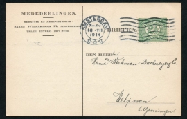 Firma briefkaart AMSTERDAM 1914 met vlagstempel AMSTERDAM naar Helpman.