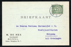 Firma briefkaart MEPPEL 1914 met langebalkstempel MEPPEL naar Helpman.