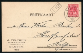 Firma briefkaart KAMPEN 1920 met kortebalkstempel KAMPEN naar Helpman.