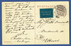 G - Briefkaart met kortebalkstempel EIBERGEN naar Utrecht. Bestellen op zondag.