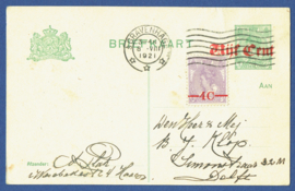 G - Briefkaart met overdruk en bijfrankering met vlagstempel 's GRAVENHAGE naar Delft.