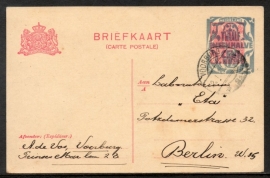 G - Briefkaart met 12,5 cent opdruk met langebalkstempel VOORBURG naar Duitsland.