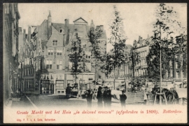 ROTTERDAM. Groote Markt met het Huis "in duizend vreezen" (afgebroken in 1890). Ongelopen kaart.