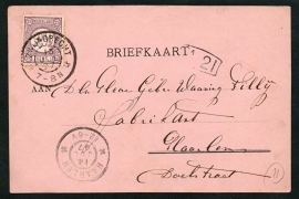 Firma briefkaart HAARLEM 1897 met grootrondstempel ZWIJNDRECHT naar HAARLEM.
