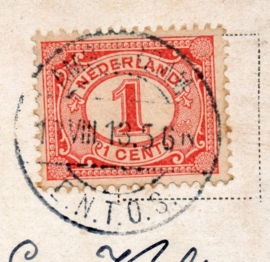 AMSTERDAM E.N.T.O.S. 1913. Langebalkstempel. van der Wart 19. Op Zeppelin fantasie kaart.