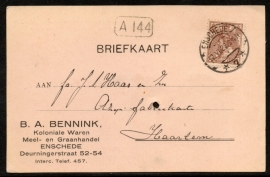 Firma briefkaart ENSCHEDE 1922 met langebalkstempel ENSCHEDE naar Haarlem.