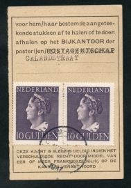 Half postbuskaartje ROTTERDAM 1947 met nvph 349 in paar. ROTTERDAM-CALANDSTRAAT.