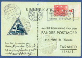PANDER POSTJAGER vlucht. 's GRAVENHAGE - TATANTO Italië. DISPEREERT NIET. Met roltanding met velrand.
