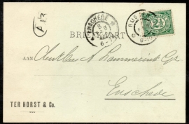 Firma briefkaart RIJSSEN 1903 met grootrondstempel RIJSSEN naar ENSCHEDE.