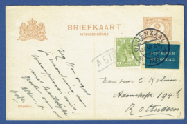 G - Briefkaart (antwoordkaart) met bijfrankering met kortebalkstempel OLDENZAAL naar Rotterdam. Bestellen op zondag.