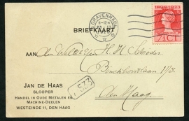 Firma briefkaart 's GRAVENHAGE 1925 met vlagstempel 's GRAVENHAGE, lokaal verzonden.