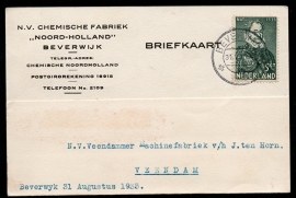 Firma briefkaart BEVERWIJK 1933 met kortebalkstempel BEVERWIJK naar Veendam.