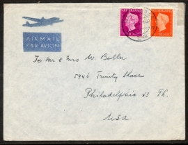 Luchtpostcover met kortebalkstempel WASSENAAR naar U.S.A. Met originele brief.