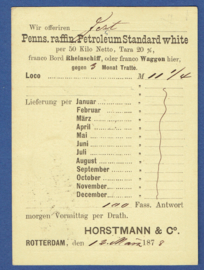 Particulier postwaardestuk ROTTERDAM 1878. HORSTMANN & Co met trajectstempel UTR:-ROTTERD: naar Duitsland.