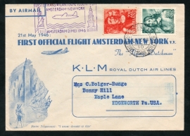FIRST OFFICIAL FLIGHT AMSTERDAM-NEW YORK v.v. 21 MEI 1946.