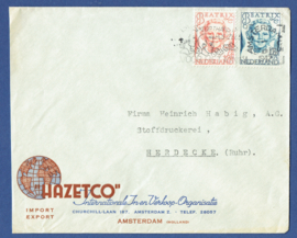 Firma cover AMSTERDAM 1947 van AMSTERDAM naar Herdecke, Duitsland.