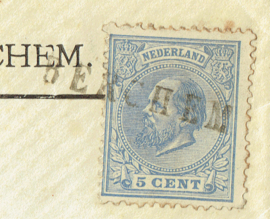 Firma cover met langstempel BERCHEM en kleinrondstempel OSCH naar NIJMEGEN.