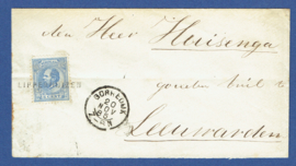 LIPPENHUIZEN 1885. Cover met langstempel LIPPENHUIZEN en kleinrondstempel GORREDIJK naar LEEUWARDEN.