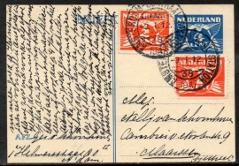 G - Briefkaart met bijfrankering met kortebalkstempel AMSTERDAM-CENTRAAL STATION naar Maarssen.