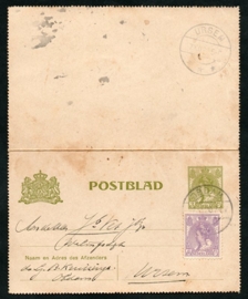 Postblad G 13 met bijfrankering met langebalkstempel OBDAM naar URSEM.