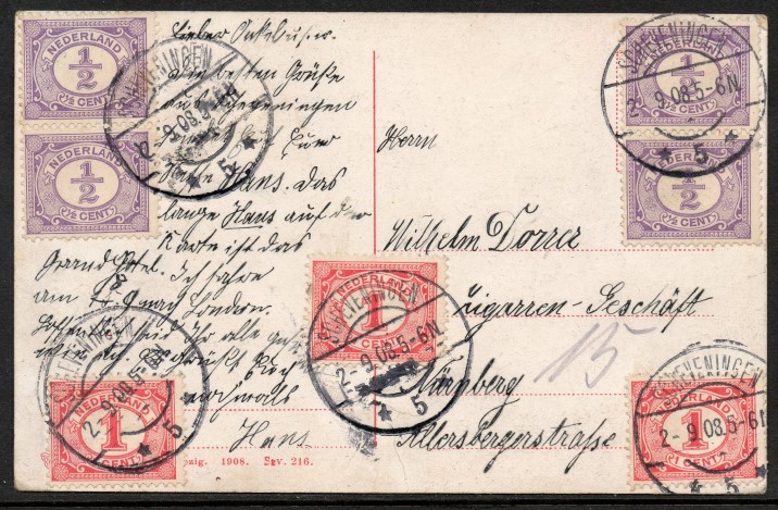 Briefkaart uit 1908 verstuurd vanuit Scheveningen naar Duitsland.